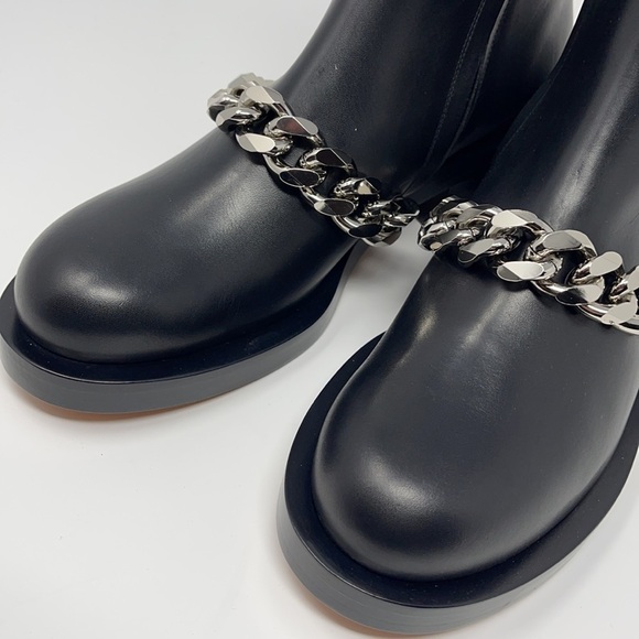 Givenchy Black Leather Silver Chain Ankle Boots NIB - Picture 5 of 15
